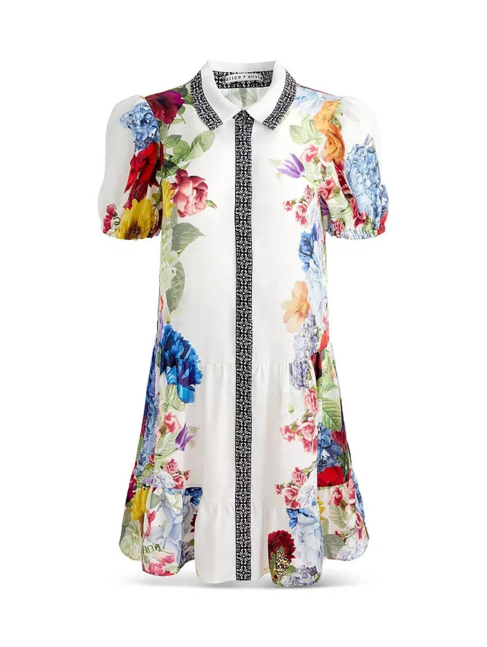 NEW, Alice + Olivia Claire Short Sleeved Tiered Dress Size S #MD1901